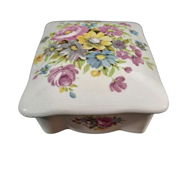 Vintage Jubilee Floral Bone China Trinket Lidded Dish Made In England - Picture 5 of 9